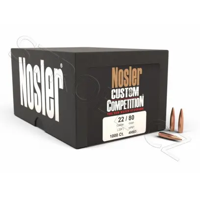 Výhodné balení střel Nosler Custom Competition .22 cal, dia .224, 80grs (5,1g). SKU: 49563