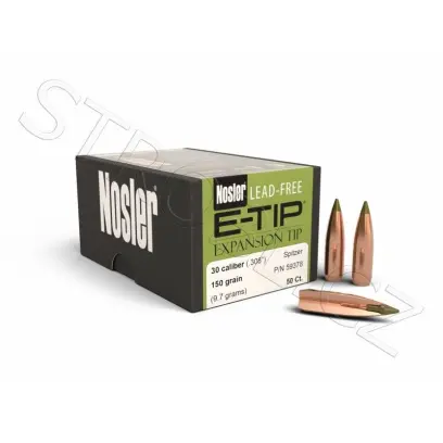 Bezolovnatá monolitická střela Nosler Expansion Tip (E-Tip) .30 cal, dia .308, 150grs (9,7g). SKU: 59378