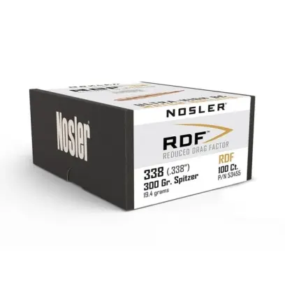 Střela Nosler Reduced Drag Factor (RDF) .338 cal, dia .338, 300grs (19,4g). SKU: 53445