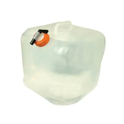 This heavy-duty polyethylene Water Carrier Cube 5 Gallon holds almost 19 liters of liquid, resists dents and cracks, and folds flat for compact storage and transport.
