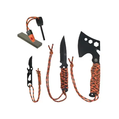 Das Woodlands Tool Kit enthält eine Axt, ein Messerset, einen Schärfer, ein Feuerstahl und eine ParaTinder-Schnur - die perfekte Sammlung von Werkzeugen für all Ihre Outdoor- und Survival-Ausrüstung.