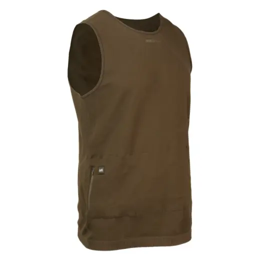 MUDDY NUCLEUS Heated Vest Brown - L Heated vest powered by 10,000 mAh power bank (included). 3 heating zones (2 on the back, 1 on the stomach). Three heat settings, fast charging, comfortable and anti-static material. Brown color. Size L.