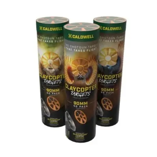 ClayCopter 110mm Target 50 Pack Tube Piattelli ecologici e leggeri per il lanciatore elettrico portatile Caldwell ClayCopter. Più resistenti dei bersagli di argilla tradizionali. Colore arancione Hi-Viz brillante. Diametro 90 mm, confezione da 50 pezzi.