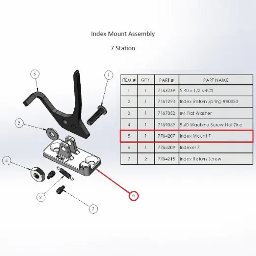 RCBS Indexer Mount 7 RCBS Indexer Mount 7 (#7784207). Original spare part for the RCBS Pro Chucker 7 reloading press (#88911).