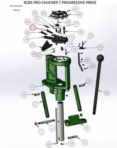 Primer Transfer Bar Small 7 (#7181284). Originalersatzteil Nr. 21 für die progressive Wiederladepresse RCBS PRO CHUCKER 7 (#88911).