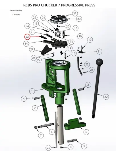 Primer Transfer Bar Large 7 (#7181285). Originalersatzteil Nr. 33 für die progressive Wiederladepresse RCBS PRO CHUCKER 7 (#88911).