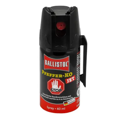 Obranný pepřový sprej KO-Jet po použití vytvoří soustředěný proud účinné látky (tekutá střela),  ideální pro bezpečný zásah.