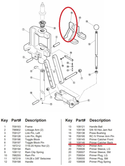 RCBS Primer Catcher Back (#109146). Original spare part for RCBS Rock Chucker Supreme Press.