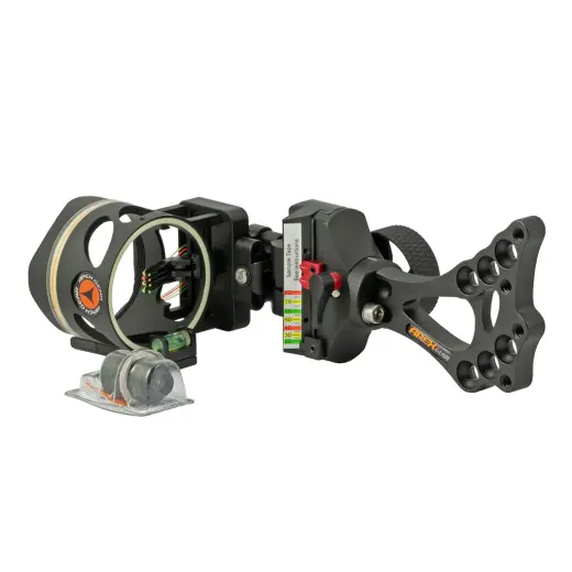 APEX GEAR Covert Four-Pin Light Vier-Pin-Visier mit beweglicher Apertur, das die Vorteile eines Mehrpin- und eines verstellbaren Einpin-Visiers vereint. Mikrojustierung, drehbare Visierbeleuchtung und präzise Distanzverstellung.