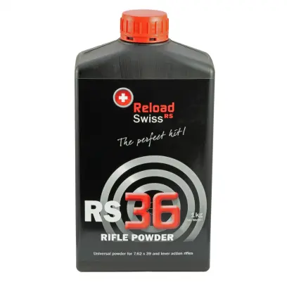 Střelný prach Reload Swiss RS36 - 1,0 Kg Střelný prach pro přebíjení střeliva ReloadSwiss RS 36, 1 kg balení. Pouze osobní odběr!!!