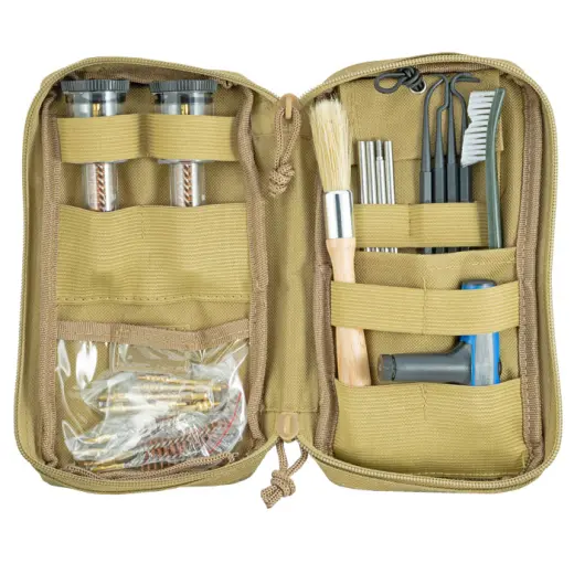Cestovní sada čištění pušky a pistole Kompaktní sada na čištění pušek a pistolí Birchwood Casey je ideální pro použití na střelnici i v terénu. Prakticky uspořádaná v textilním zeleném pouzdře vybaveném systémem uchycení MOLLE.