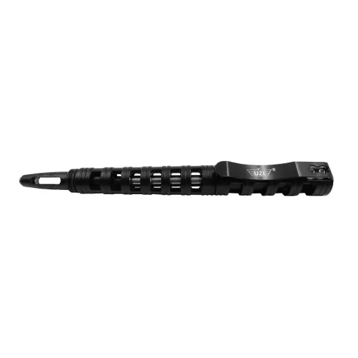 UZI Tactical Pen with Carbide Glass Breaker – Black Stylo tactique UZI DEFENDER avec pointe brise-vitre en carbure, qui peut également être utilisé pour l'autodéfense. Construction légère et durable en aluminium aéronautique avec clip de poche.