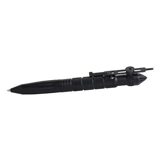 Penna tattica UZI Defender #4 con rompivetro in carburo che funge anche da strumento di autodifesa e chiave esterna per manette. Corpo in alluminio aeronautico leggero e resistente con clip da tasca.