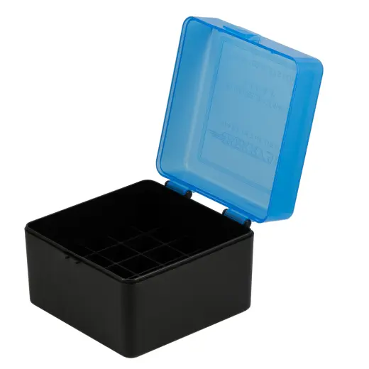 Shot Shell Box 20 Gauge (25 rounds) – 20GA 3" Boîte à munitions en plastique durable de Berry's pour 25 cartouches de fusil de chasse de calibre 20. Idéale pour le transport et le stockage des munitions. Conception empilable avec un couvercle transparent pour une inspection facile du contenu.