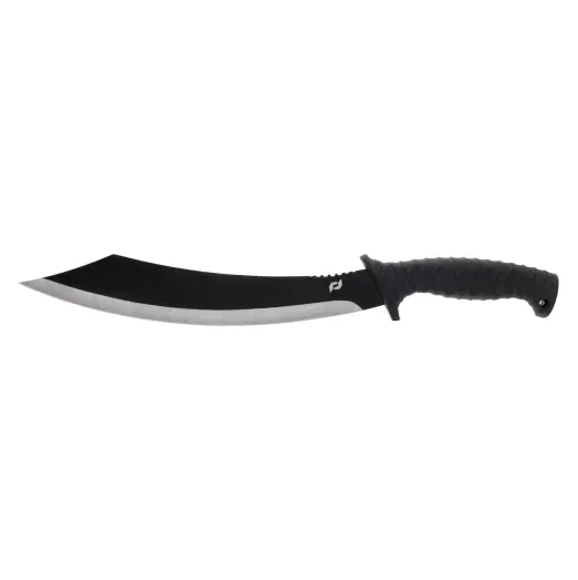 Feste Machete aus rostfreiem Stahl mit rutschfester Gummigriff. Ideal für Bushcraft, Gestrüppschneiden und Outdoor. Inklusive Polyester-Gürtelscheide.