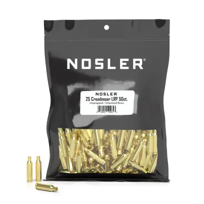 Nábojnice Nosler Bulk Unprepped Brass .25 Creedmoor (50 ks) Nábojnice Nosler Bulk Unprimed Brass ráže .25 Creedmoor pro velkoobjemové ruční přebíjení nábojů, munice, střeliva (50 ks).