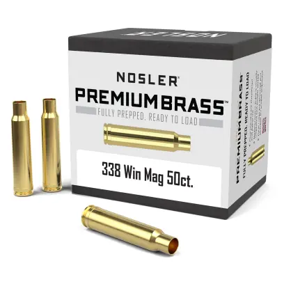 Nábojnice Nosler Premium Brass .338 Win. Mag. (50ks) Nábojnice Nosler Premium Brass ráže .338 Winchester Magnum pro přebíjení nábojů, munice, střeliva (50ks).