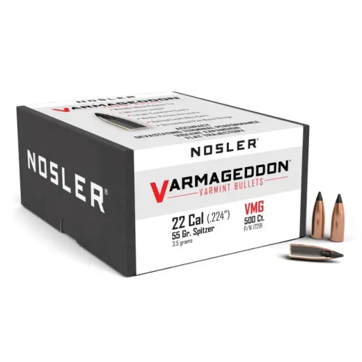 Střely Nosler Varmageddon .22 Cal, dia .224, 55grs (500 ks) Střela Nosler Varmageddon FB Tipped .22 Cal, dia .224, 55grs (3,5g). SKU: 17291