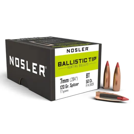 Balles Nosler Ballistic Tip Hunting 7mm, dia .284 120grs (7,7g). SKU : 28120