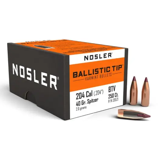 Střely Nosler Ballistic Tip Varmint .204 Cal., dia .204 40grs (250 ks) Střela Nosler Ballistic Tip Varmint .204 Cal., dia .204, 40grs (2,6g). SKU: 39521