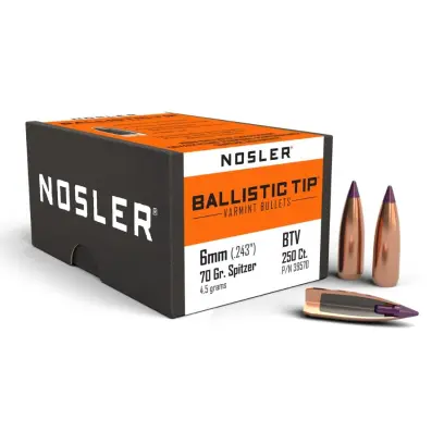 Střela Nosler Ballistic Tip Varmint 6mm, dia .243, 70grs (4,5g). SKU: 39570