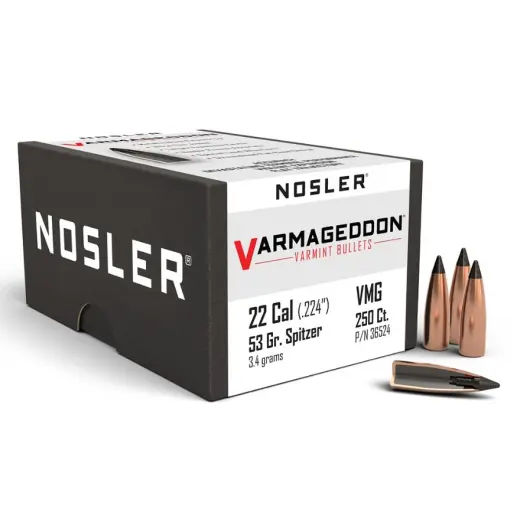 Střely Nosler Varmageddon .22 Cal, dia .224, 53grs (250 ks) Střela Nosler Varmageddon FB Tipped .22 Cal, dia .224, 53grs (3,4g). SKU: 36524