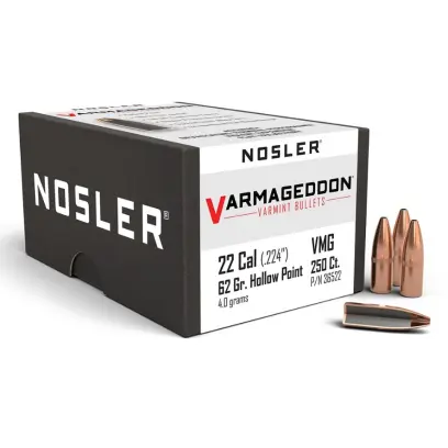 Střely Nosler FBHP Varmageddon .22 Cal, dia .224, 62grs (250 ks) Střela Nosler Varmageddon FB Hollow Point .22 Cal, dia .224, 62grs (4g). SKU: 36522