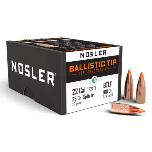 Střely Nosler Ballistic Tip Lead Free .22 Caliber, dia .224, 35grs Střela Nosler Ballistic Tip Lead Free Varmint .22 Cal, dia .224, 35grs (2,2g). SKU: 45150