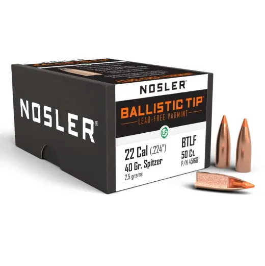 <p>Nosler Ballistic Tip Lead Free Varmint .22 Cal, dia .224, 40gr, (2,5g). SKU: 45160</p>