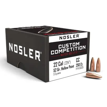 Střela Nosler Custom Competition .22 Cal., dia .224, 52grs (3,3g), HPBT. SKU: 53335
