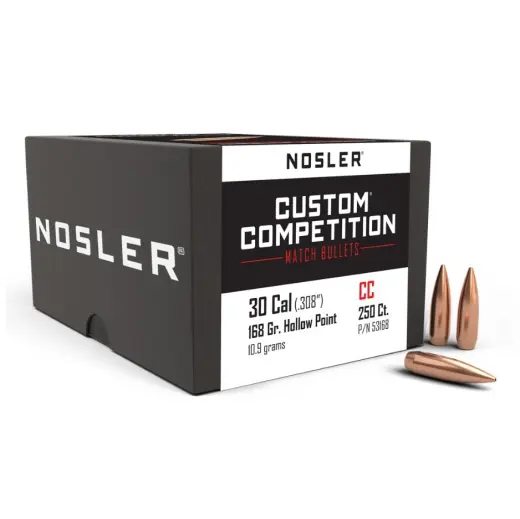 Střela Nosler Custom Competition .30 Cal., dia .308, 168grs (10,9g), HPBT. SKU: 53168