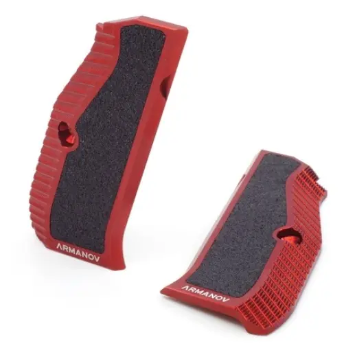 Grips MaXXXGrip CZ Shadow 2, SP01 – Medium, Red Uchwyty do pistoletów dla CZ Shadow 2/1 i CZ 75/85. Anodowane aluminium z teksturą antypoślizgową zapewniającą pewny chwyt. Zawiera 1 parę uchwytów i 2 śruby Torx. Rozmiar: Średni. Kolor: Czerwony.