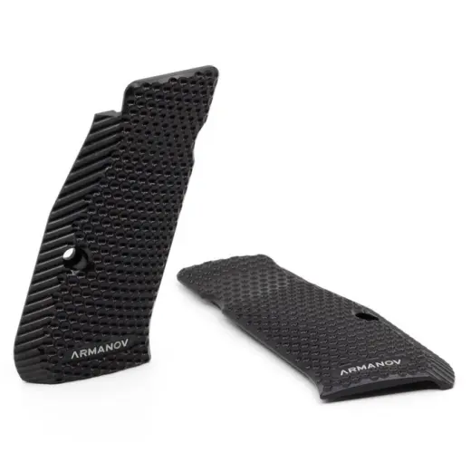 Grips SpidErgo Gen2 CZ Shadow 2 Compact, P-01, 75 Compact – Aluminium, Black, Medium, Long Poignées de pistolet pour CZ Shadow 2 Compact, CZ P-01, CZ 75 Compact. Surface antidérapante. Comprend 1 paire de poignées et 2 vis Torx. Matériau : aluminium. Couleur : noir. Épaisseur : moyenne. Longueur : longue.