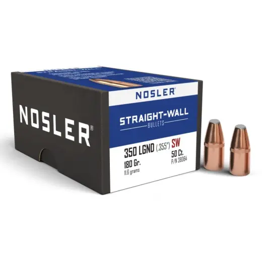 Bullets Nosler Straight-Wall PP .350 Legend, dia .355, 180grs (50 pcs) Pallottola Nosler Straight-Wall PP .350 Legend, diam. .355, 180 gr (11,6 g). SKU: 38064