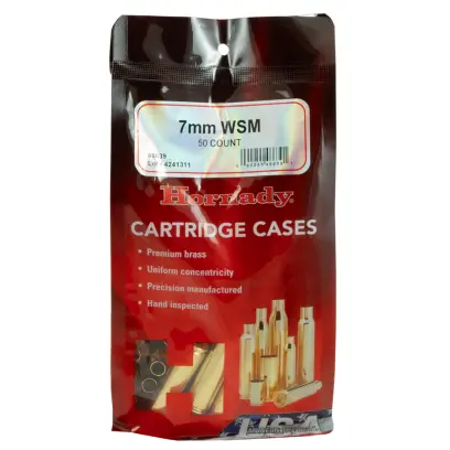 Cartouches Hornady 7mm Winchester Short Magnum pour rechargement (50 unités).