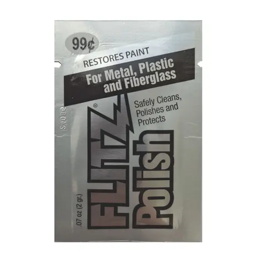 Flitz lešticí pasta na kovy, sklolaminát, plasty a barvy 2g Flitz Polish je univerzální čistící a leštící přípravek poskytující spolehlivou a dlouhodobou ochranu ošetřeného povrchu před vlivem počasí a oxidací. Obsah 2 gramy.