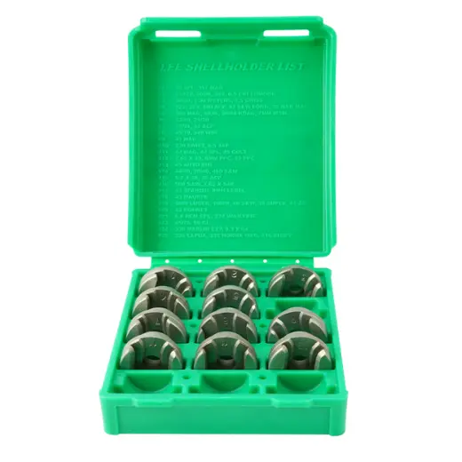 Lee Set of Universal shell holders, includes 11 of the most popular for more than 115 different cartridges.