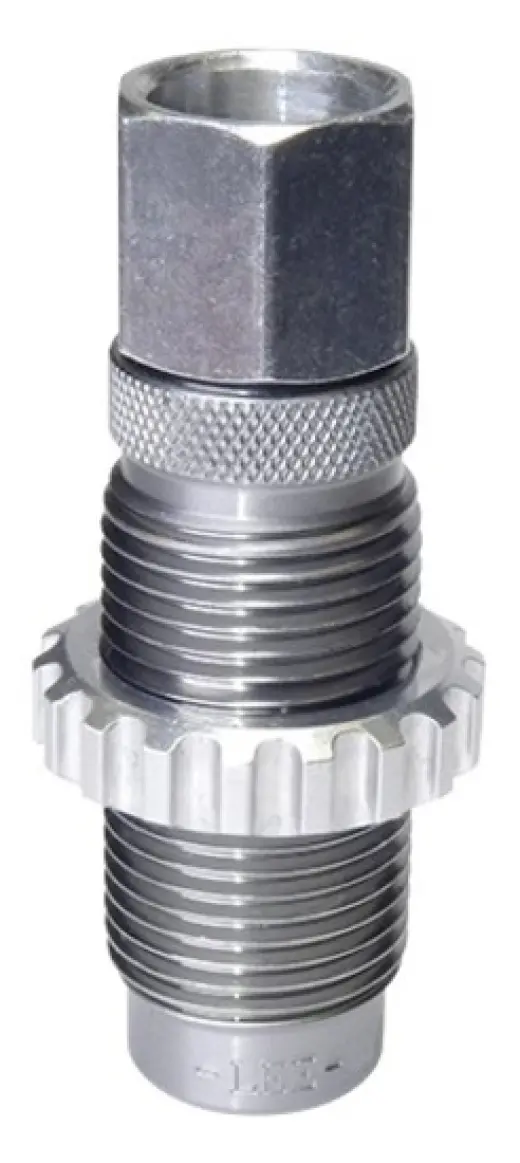 Lee 45 AUTO RIM/45 ACP/45 WIN MAG Powder Thru Expanding Die charges the case while expanding the case mouth. Part of 3 and 4 die sets.