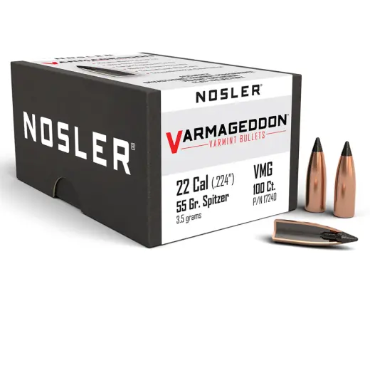 Bullets Nosler Varmageddon .22 cal, dia .224, 55grs Bullet Nosler Varmageddon FB Tipped .22 cal, dia .224, 55grs (3,5g). SKU: 17240