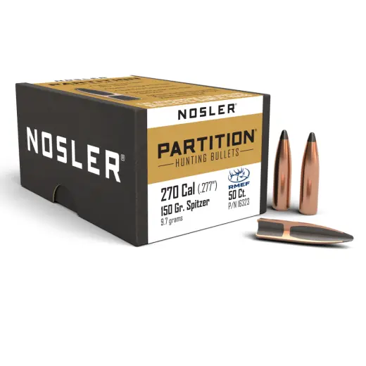 Bullets Nosler Partition .270 cal, dia .277, 150grs Bullet Nosler Partition .270 cal, dia .277, 150grs (9,7g). SKU: 16323