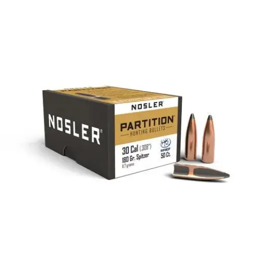 Bullet Nosler Partition .30 cal, dia .308, 180grs (11,7g). SKU: 16331