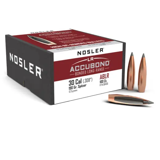 Střely Nosler ABLR .30 cal, dia .308, 190grs Střela Nosler AccuBond Long Range (AB-LR) .30 cal, dia .308, 190grs (12,3g). SKU: 58456