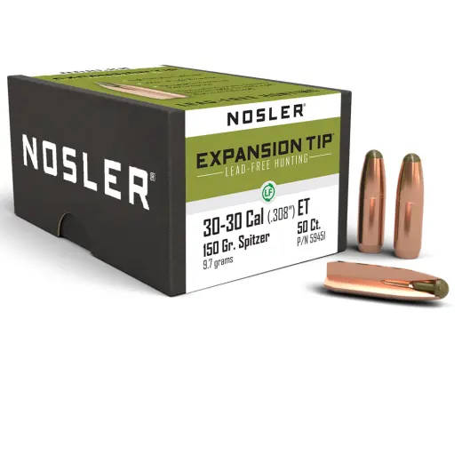 Proiettile monolitico senza piombo Nosler Expansion Tip (E-Tip) 30-30 cal, dia .308, 150gr (9,7g). SKU: 59451