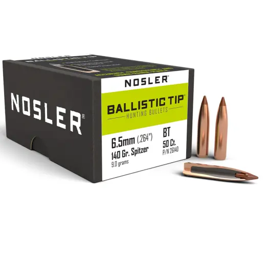 Střela Nosler Ballistic Tip Hunting 6,5mm, dia .264, 140grs (9g). SKU: 26140
