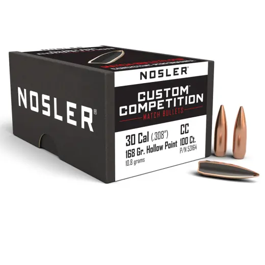 Bullet Nosler Custom Competition .30 cal, dia .308, 168grs (10,8g). SKU: 53164