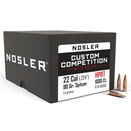 Výhodné balení střel Nosler Custom Competition .22 cal, dia .224, 80grs (5,1g). SKU: 49563