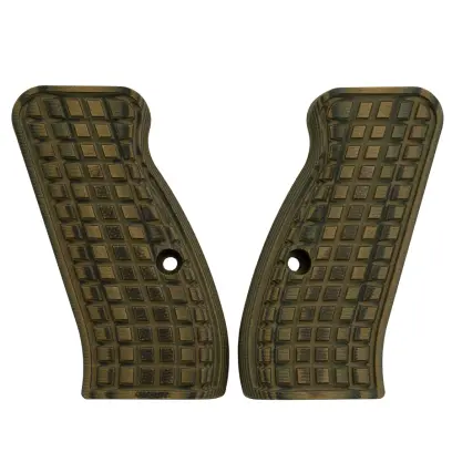 Poignées tactiques Pachmayr G-10 presque indestructibles pour CZ 75 Compact. Couleur bicolore marron/noir, motif rugueux Grappler.
