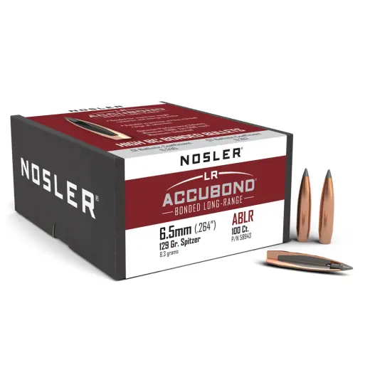 Střely Nosler ABLR 6,5mm, dia .264, 129grs Střela Nosler AccuBond Long Range (AB-LR) 6,5 mm, dia .264, 129grs (8,3g). SKU: 58943