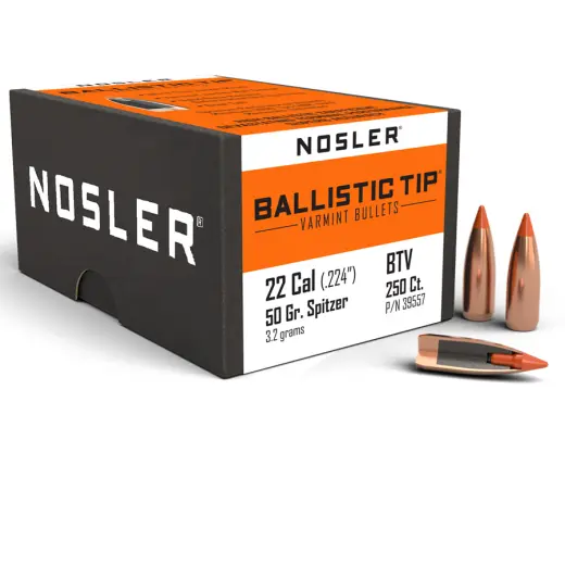 Value Pack of Nosler Ballistic Tip Varmint Bullets .22 cal, dia .224, 50grs (3,2g). SKU: 39557