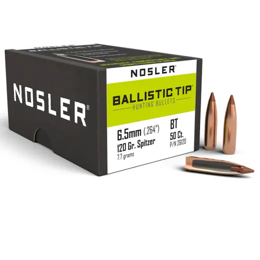 Střela Nosler Ballistic Tip Hunting 6,5mm, dia .264, 120grs (7,7g). SKU: 26120